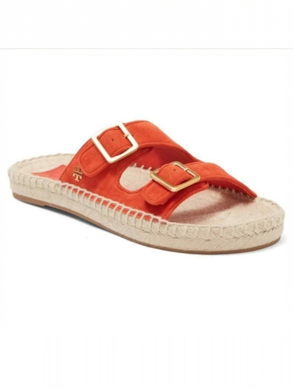 Tory Burch Selby Two Band Suede Leather Espadrille Flat Slide Bright Samba 6.5